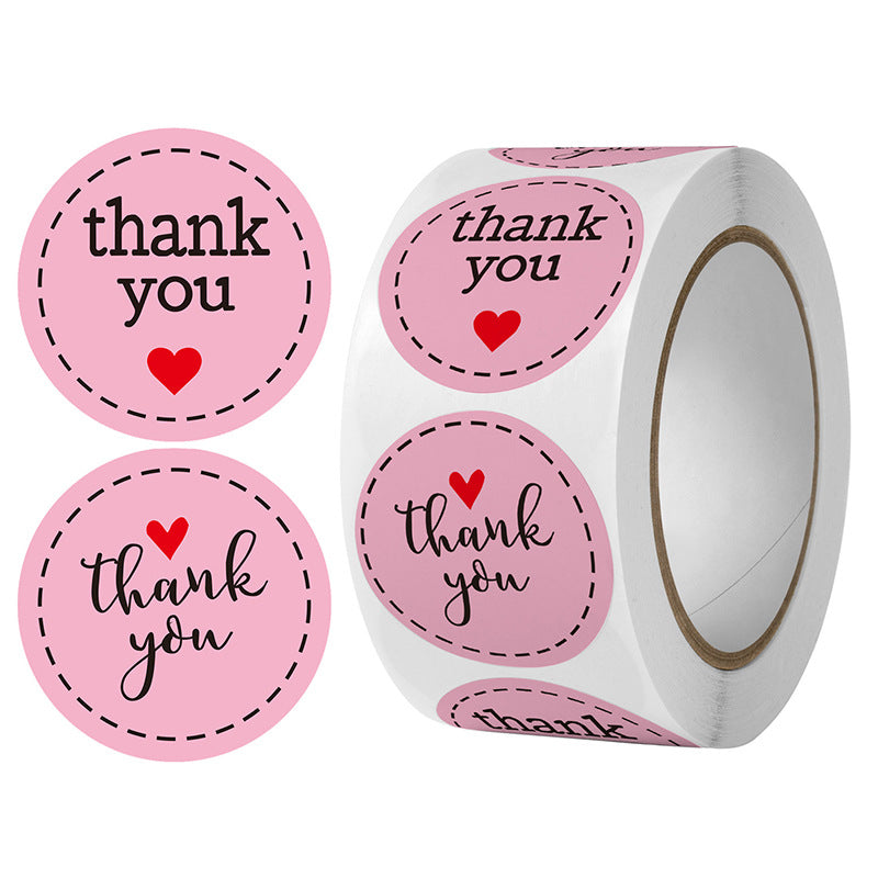 Pink "Thank You" Heart Sticker Roll | Cute Packaging Seals for Small Business