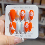 365nails-Coral Bloom: "Tropical Frangipani" – Almond Shape Handmade 3D Carved Press-On Nails