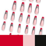 Brillo, murciélago oscuro, borde rojo, arte de uñas, pieza de uña removible, producto terminado al por mayor | 365nails