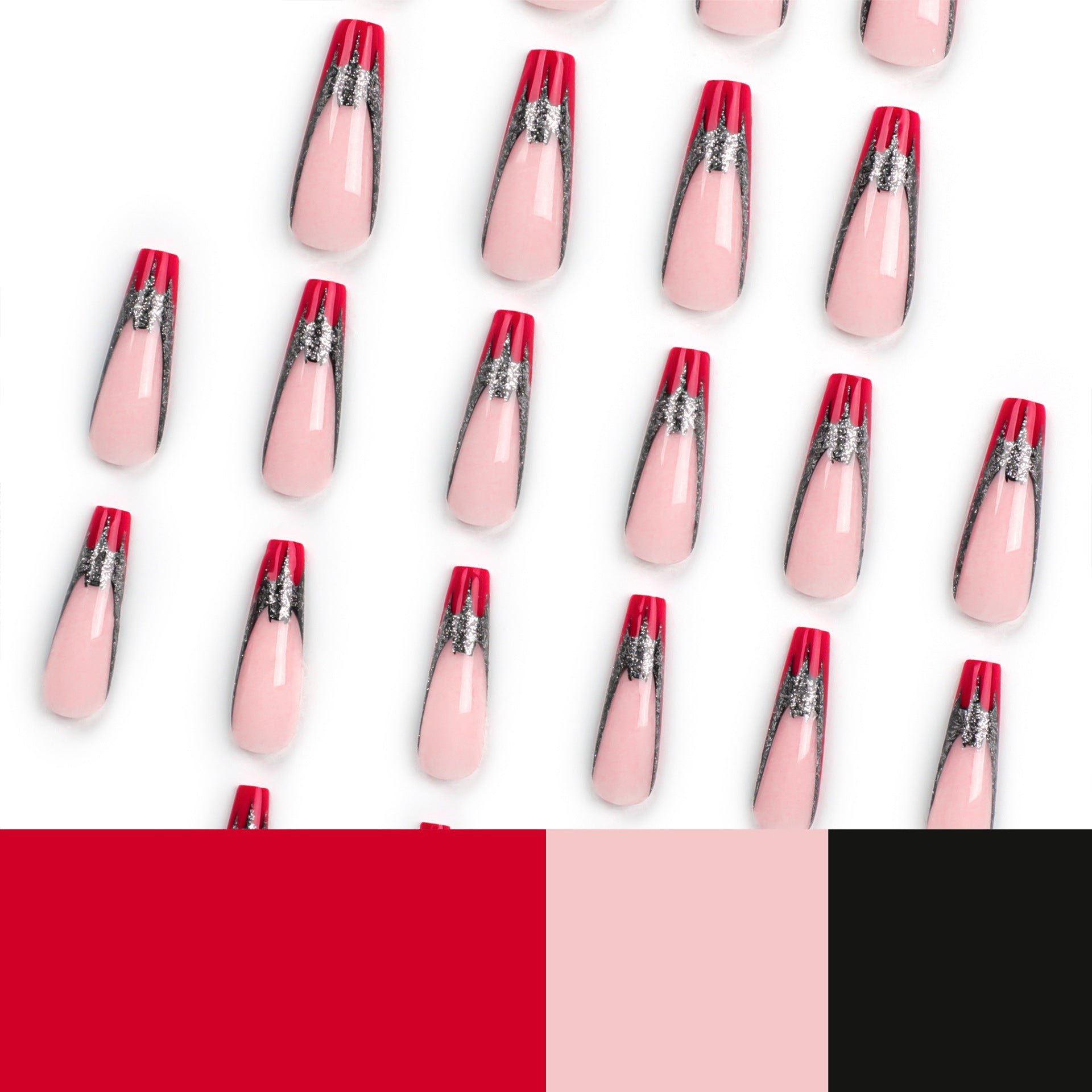 亮粉深色蝙蝠紅邊美甲｜可拆式成品甲片批發｜365nails