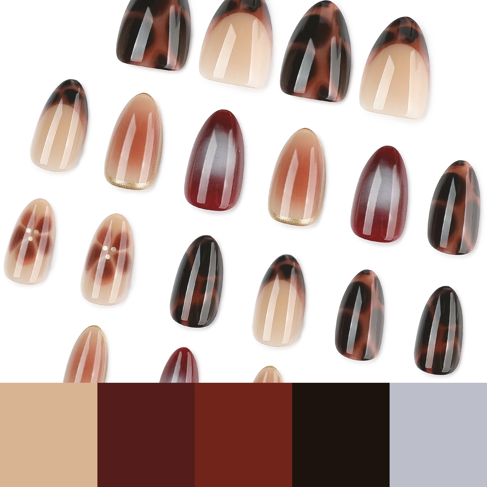 Lefan cross-border hot-selling tortoiseshell autumn and winter wearing nail almond nail art flower wearing nail piece fake nail wholesale