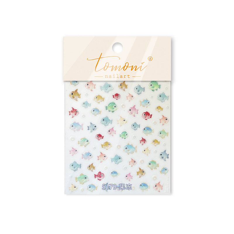 Holographic Tropical Fish & Ocean Script Nail Sticker Set – "Deep Sea Tropical School"