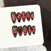 365nails: "Crimson Spell" – 3D Abstract Swirl Handmade Stiletto Nails