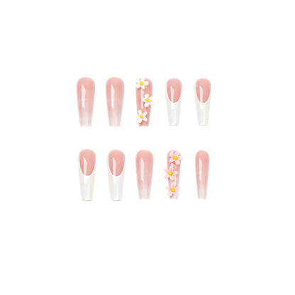Peça de arte para unhas, unha de desgaste, borrão francês branco, unha de desgaste, remendo de flor tridimensional, unha postiça finalizada｜365nails