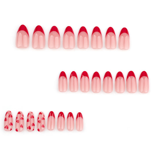 Simple naked pink Valentine's Day wearing nail French red edge manicure fake nail  hot-selling red love nail piece｜365nails