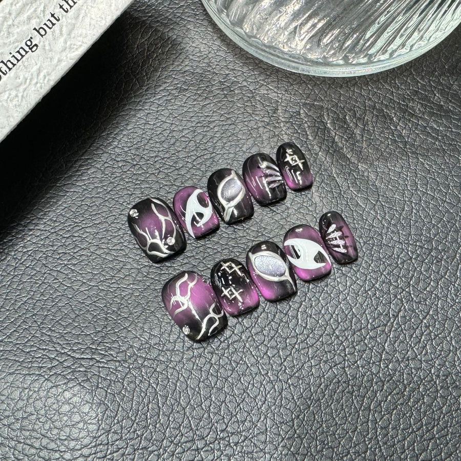 365nails: "Shadow Play" – 3D Abstract Handmade Stiletto Nails