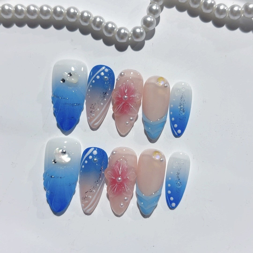 365nails - 島嶼之夜：貝殼花 — 杏仁形 手工製 立體雕刻 穿戴甲