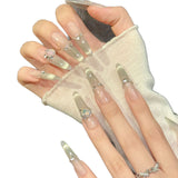 Elegant Nude Gradient Nails with Crystal Charms