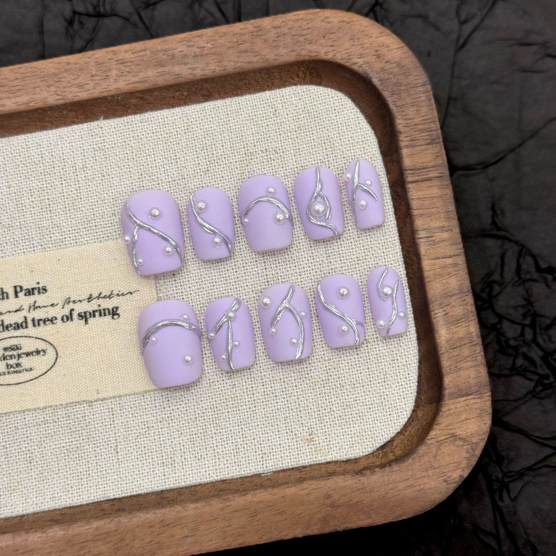 365nails: "Lilac Mist" – 3D Pearl Vine Handmade Short Coffin Nails