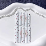 White Dotted Floral Accent Playful Press On Nails