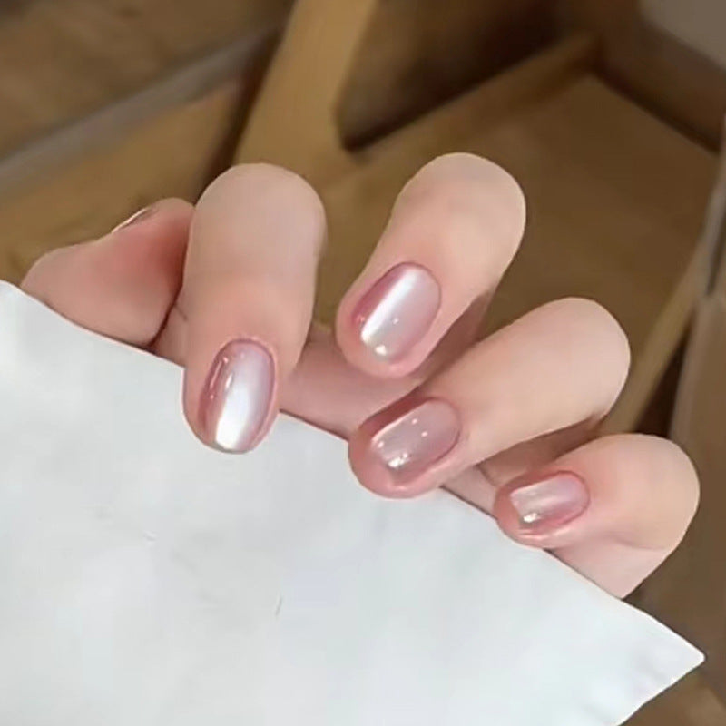 Spar cat eye press on nails removable powder transparent nail piece fresh nail piece short nail piece glass bead nail patch｜365nails