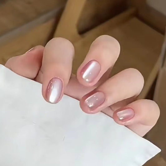 Spar cat eye press on nails removable powder transparent nail piece fresh nail piece short nail piece glass bead nail patch｜365nails