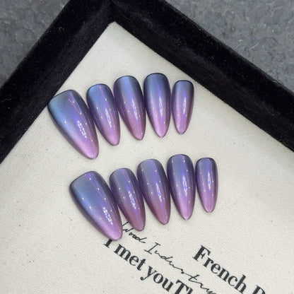 Internet celebrity press on nails art finished dream streamer blue cat eyes white spice girl cool handmade fake nails | 365nails