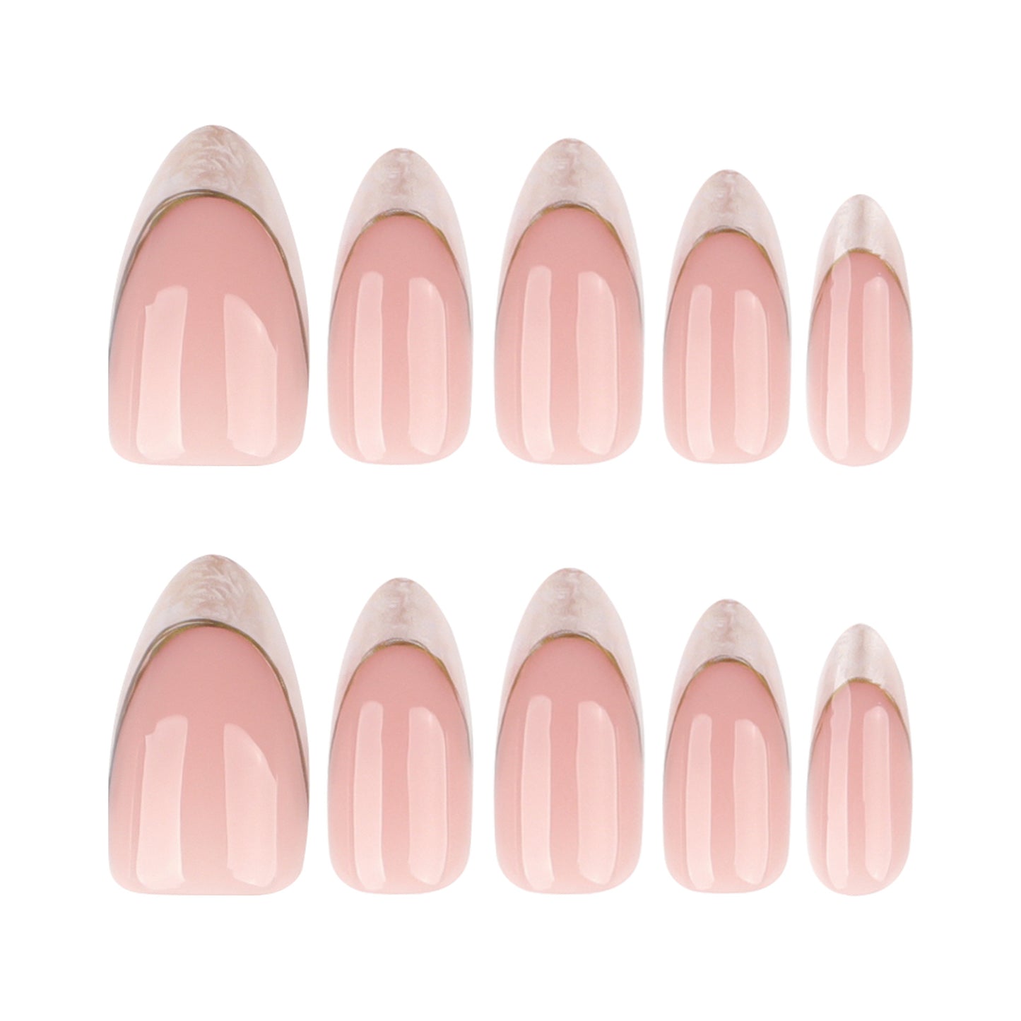 French white smudged gold pulp press-on nails