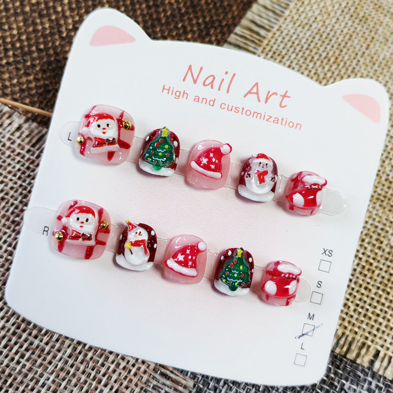 365nails-聖誕歡樂兒童系列：「聖誕老公公的冬日朋友」 – 兒童短款方形穿戴甲