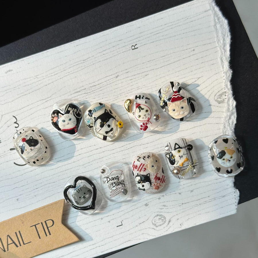 Happy Cat Family Collection: "Cozy Kitten" – 3D Embossed Nail Sticker