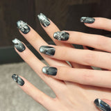 Black Silver Cat-Eye Luxury Floral Press On Nails
