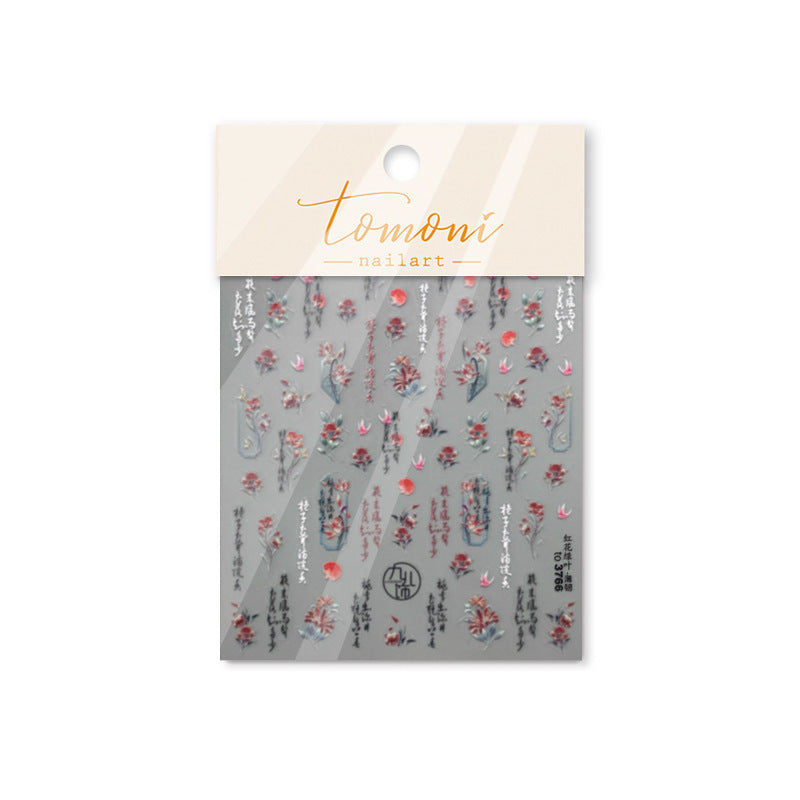 365nails: "Chinese Style Red Flower & Calligraphy" – Nail Art Stickers
