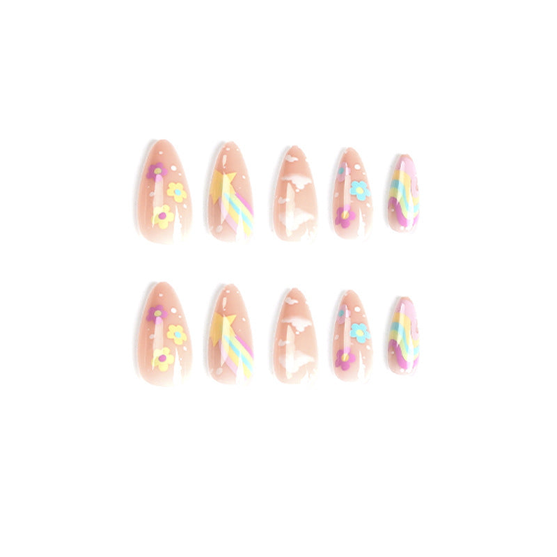 Wearable nail stickers Rainbow stars White clouds Multi-colored flowers Wearable nail pads press on nails｜365nails