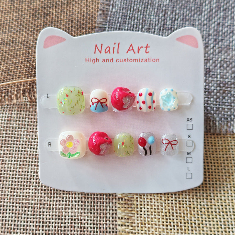 365nails: "playful amusement park" – short round handmade kids press-on nails