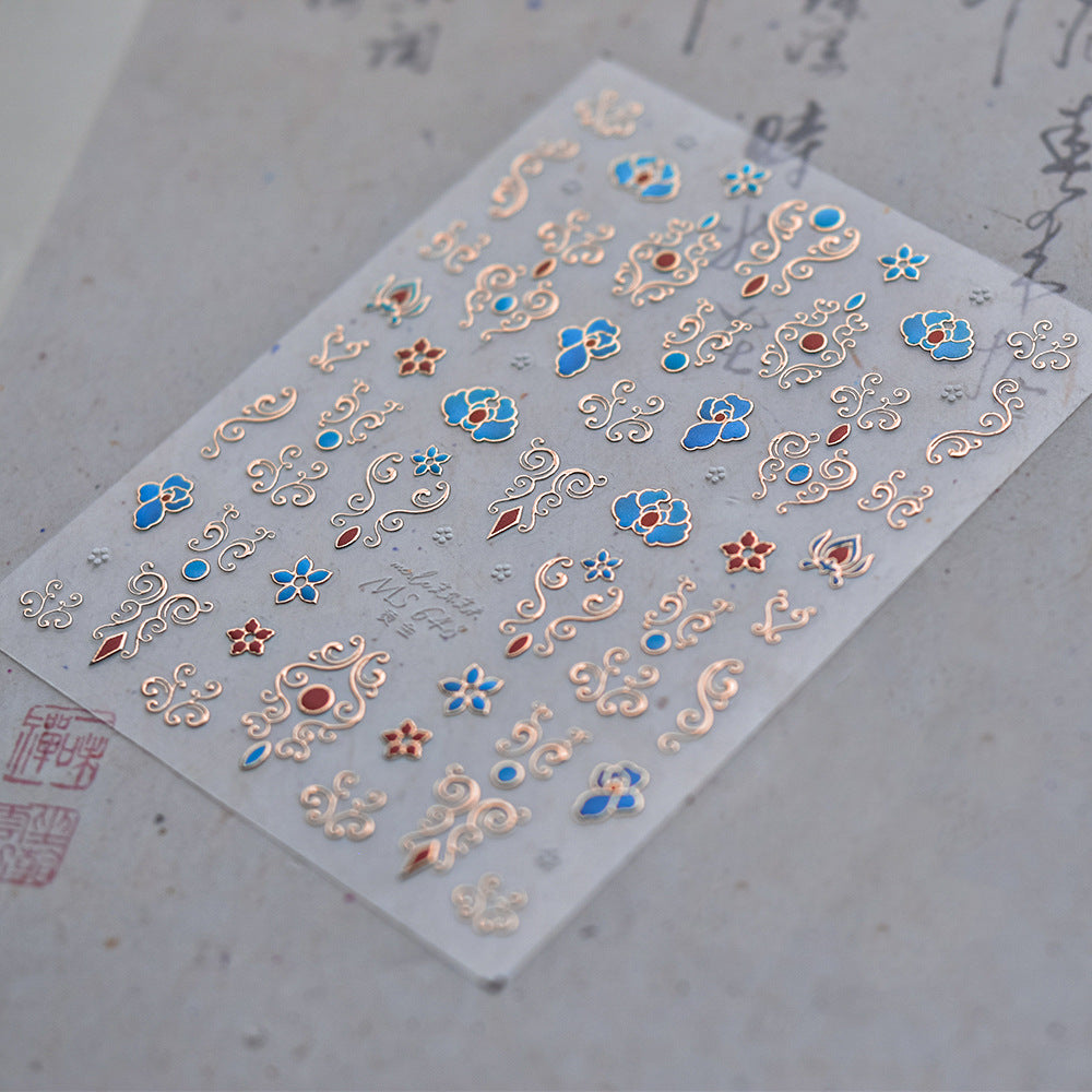 中式金箔卷軸系列：「優雅金箔卷軸紋」— 3D 浮雕甲貼