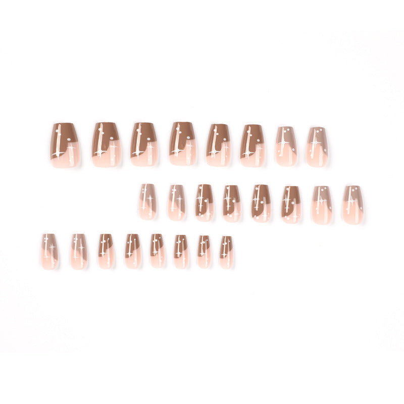 Nail Patch Wholesale Brown French, Wear Nail White Starry Dot Nail Patch Press on nails｜365nails