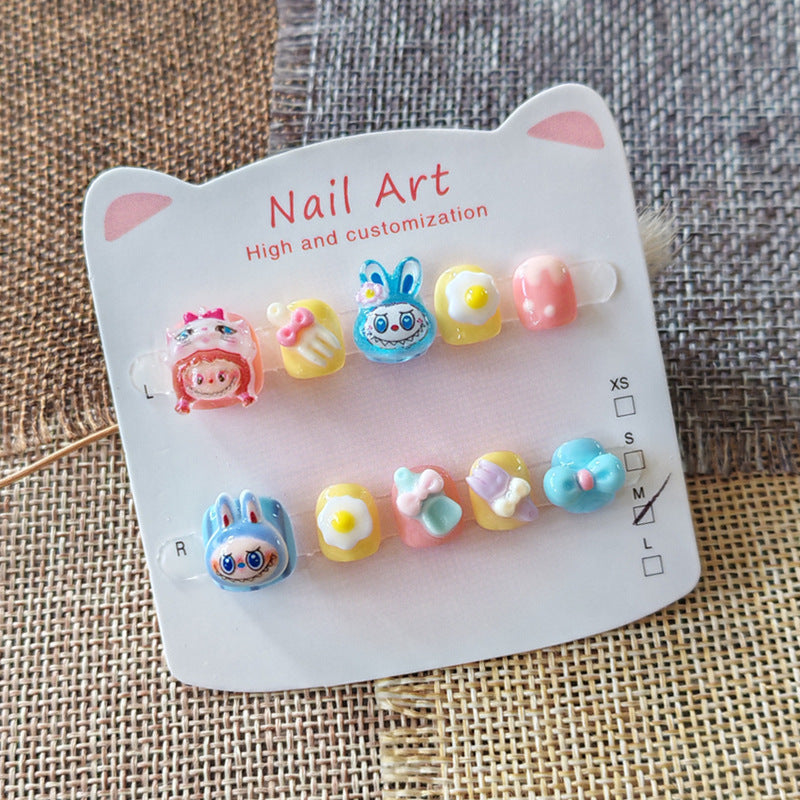 365Nails: "Labubu Sweet Party" – Handmade Cute Short Oval Press On Nails With Labubu & Dessert Design