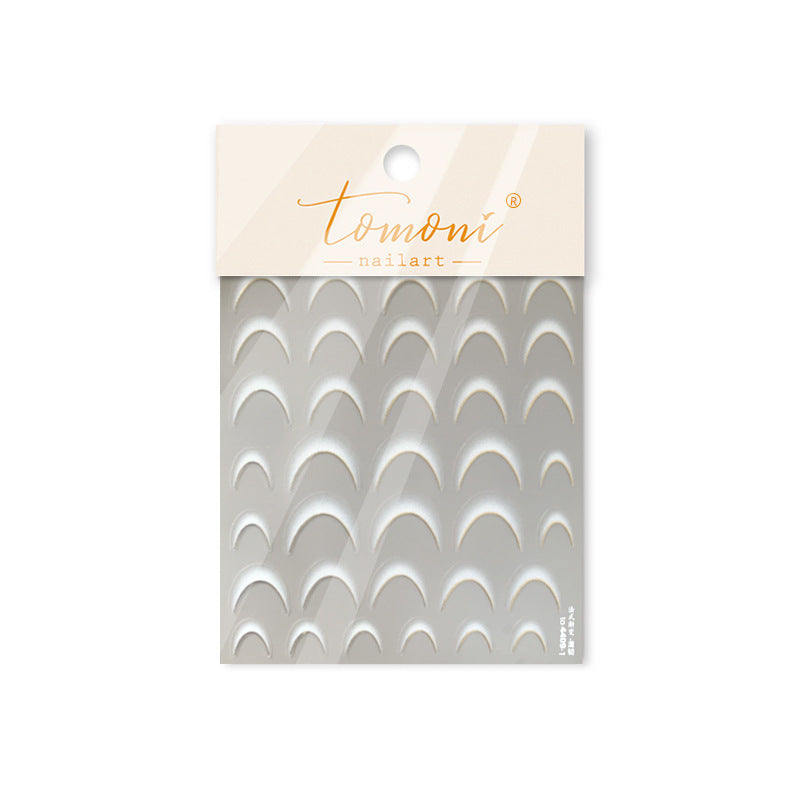 Pearl White Crescent: "Elegant Arch" – 5D Embossed Nail Sticker