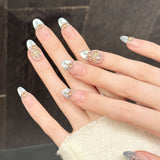 Pink Blue Crown Crystal Press On Nails