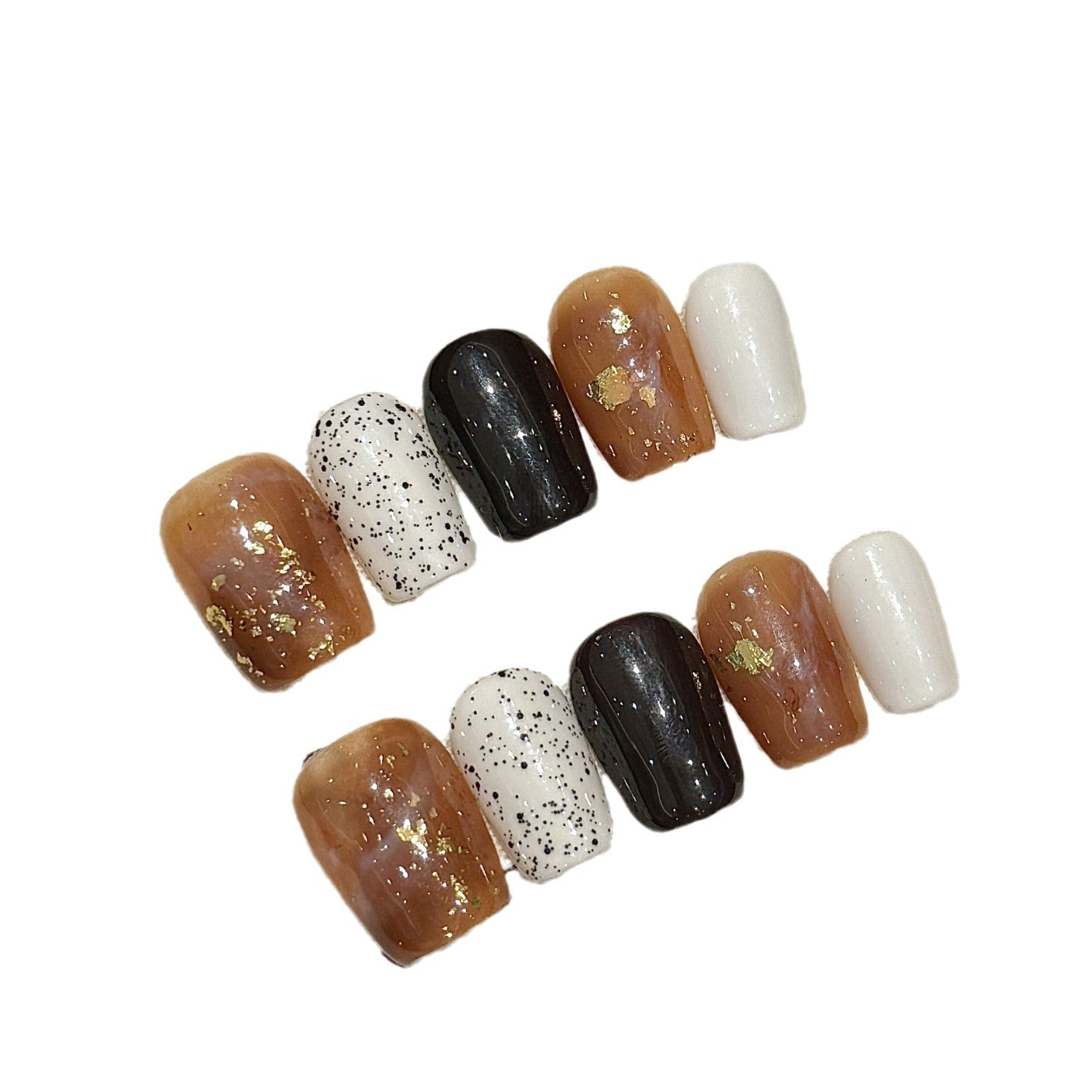 365nails: "Autumn Gold" – Hand-Painted Gold Foil & Speckle Short Square Nails