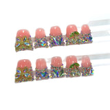 Pink Jelly Nails with Butterfly and Cherry Crystal Charms