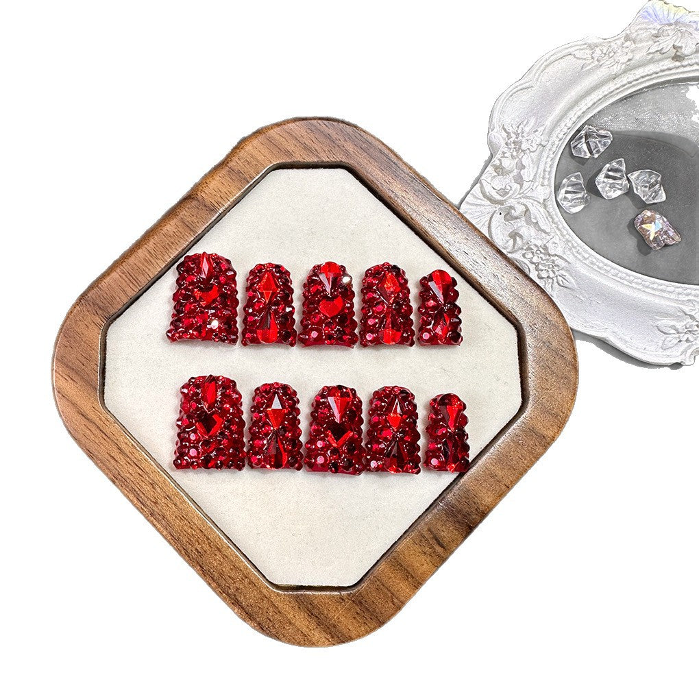 Red Crystal Full Rhinestone Press On Nails