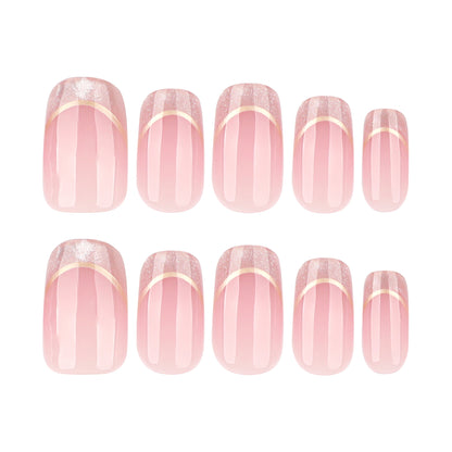 Simple French cat's eye short square round press-on nails