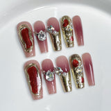 Handemade press on nails New Year's ice blush nail irregular cat eye flash long nail patch wholesale｜365nails