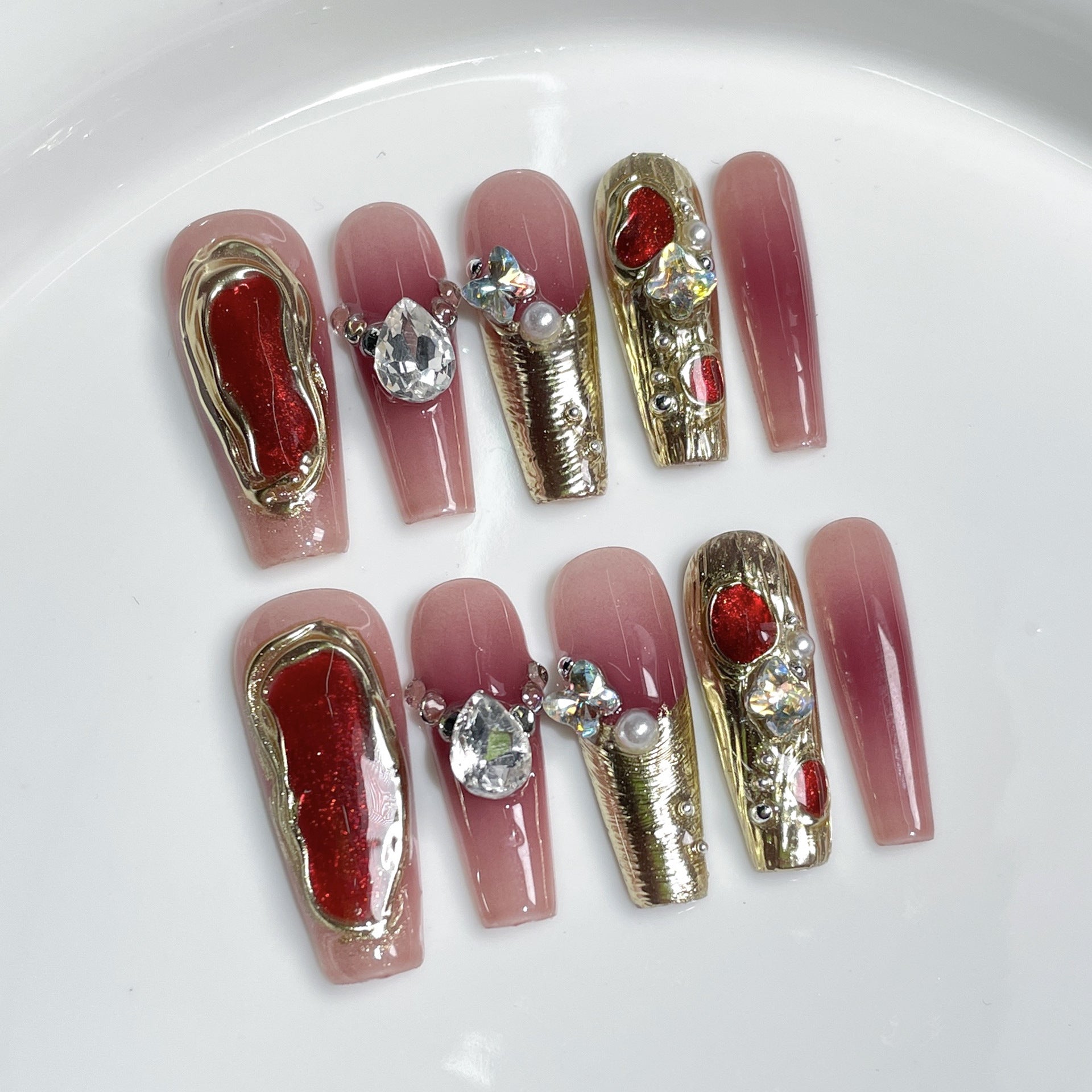 Handemade press on nails New Year's ice blush nail irregular cat eye flash long nail patch wholesale｜365nails