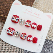 365nails: "auspicious snow lion dance" – short round handmade kids press-on nails