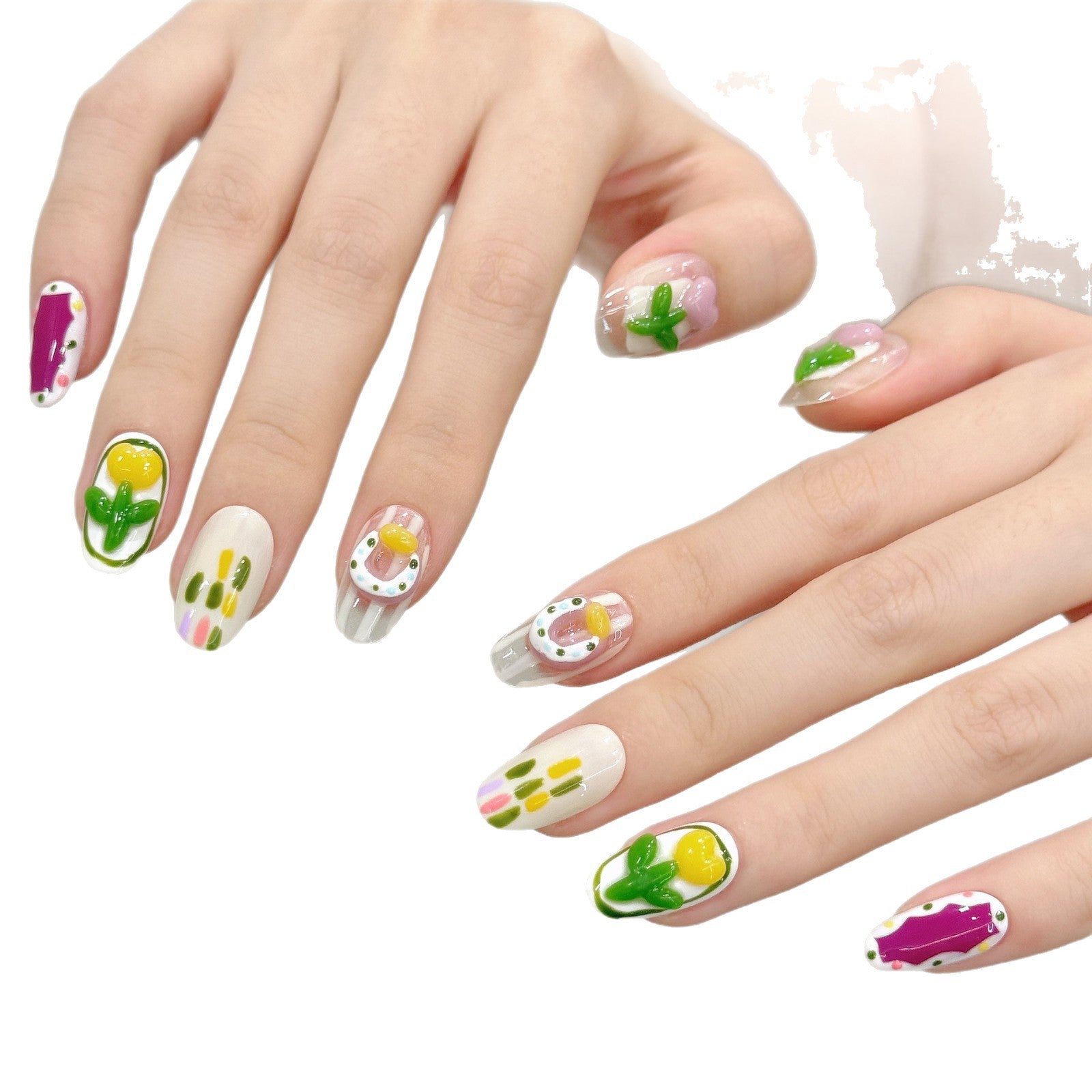Desenho animado colorido fofo flor tridimensional verão arte de unha artesanal | 365nails
