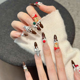 Chocolate Cake Christmas Press‑On Nails – Santa Snow Tree Design