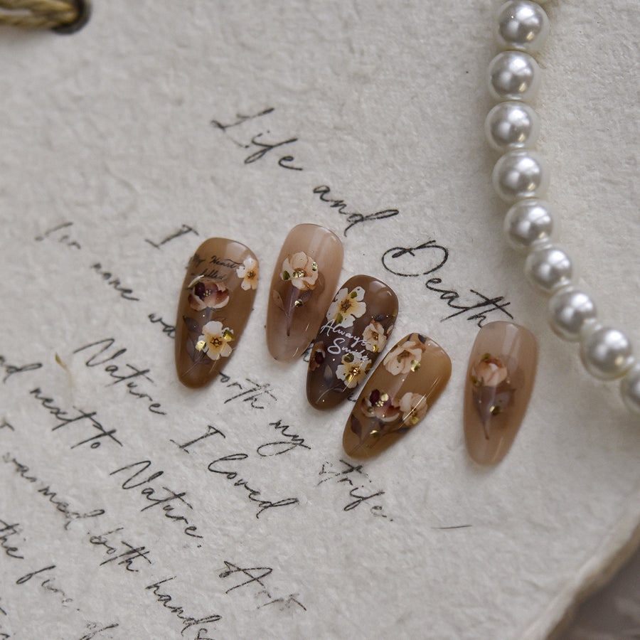 Vintage Watercolor Flower: "Autumn Bloom" – 3D Embossed Nail Sticker