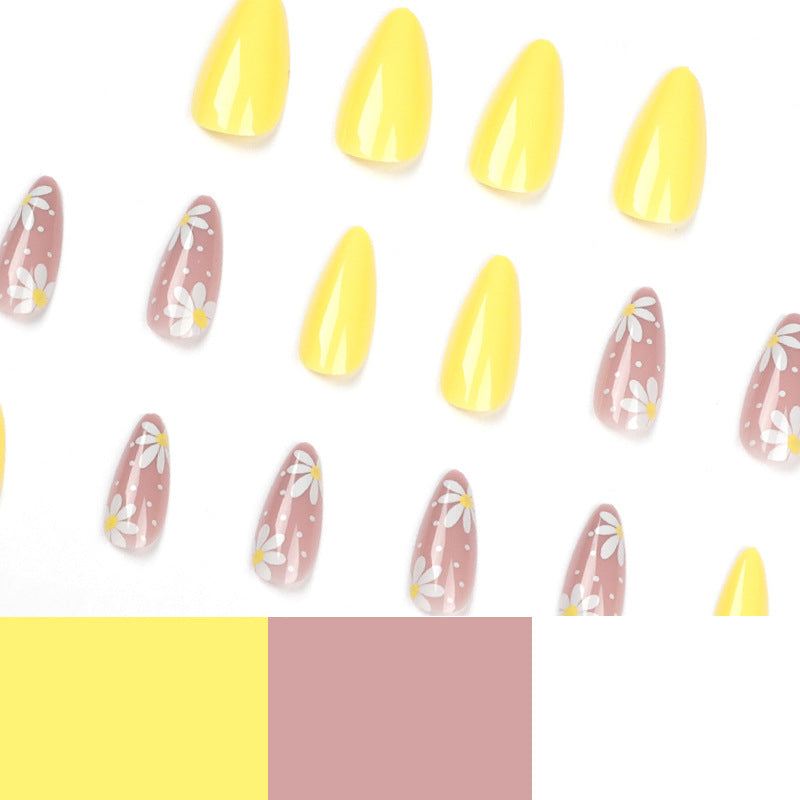 Nude flower simple Press on nails short almond nail piece pink Internet celebrity ins wind manicure fake nail wholesale｜365nails