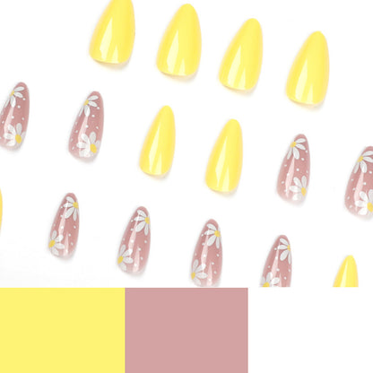 Nude flower simple Press on nails short almond nail piece pink Internet celebrity ins wind manicure fake nail wholesale｜365nails