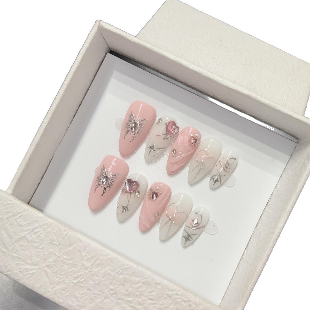 365nails : "Murmure de roses" – ongles press-on 3D floraux faits main, forme stiletto