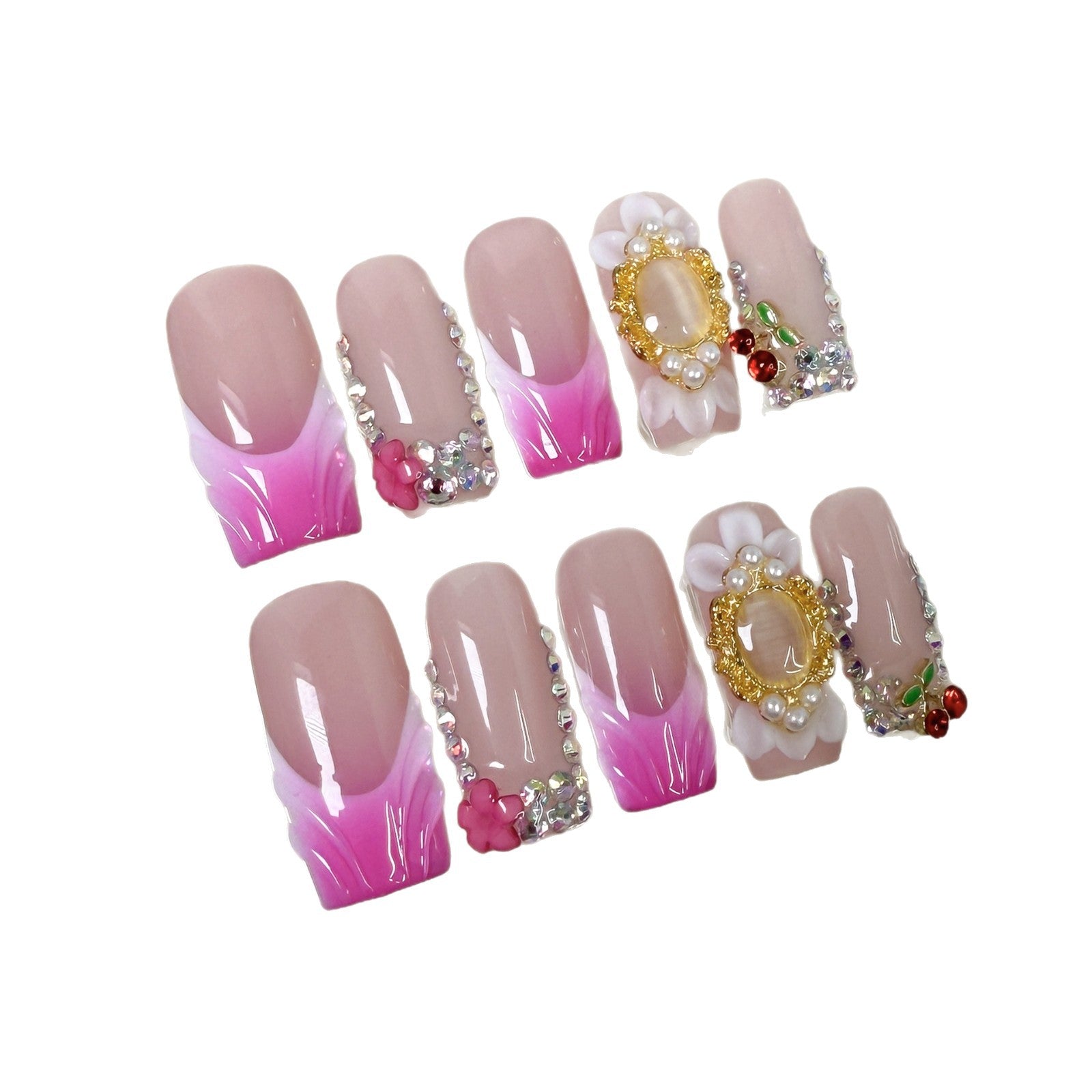 Parche de uñas cuadrado europeo con tallado tridimensional puro y dulce, hecho a mano en Francia, uñas postizas, venta al por mayor de fábrica | 365nails