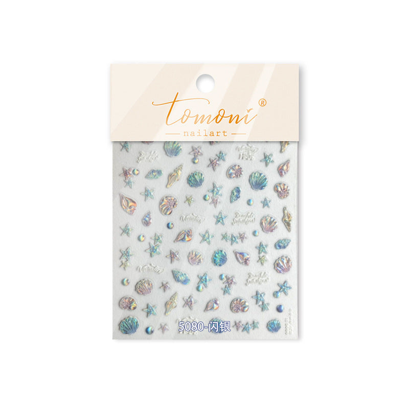 Ocean Shell Collection: "Iridescent Seashell" – 3D Holographic Nail Sticker
