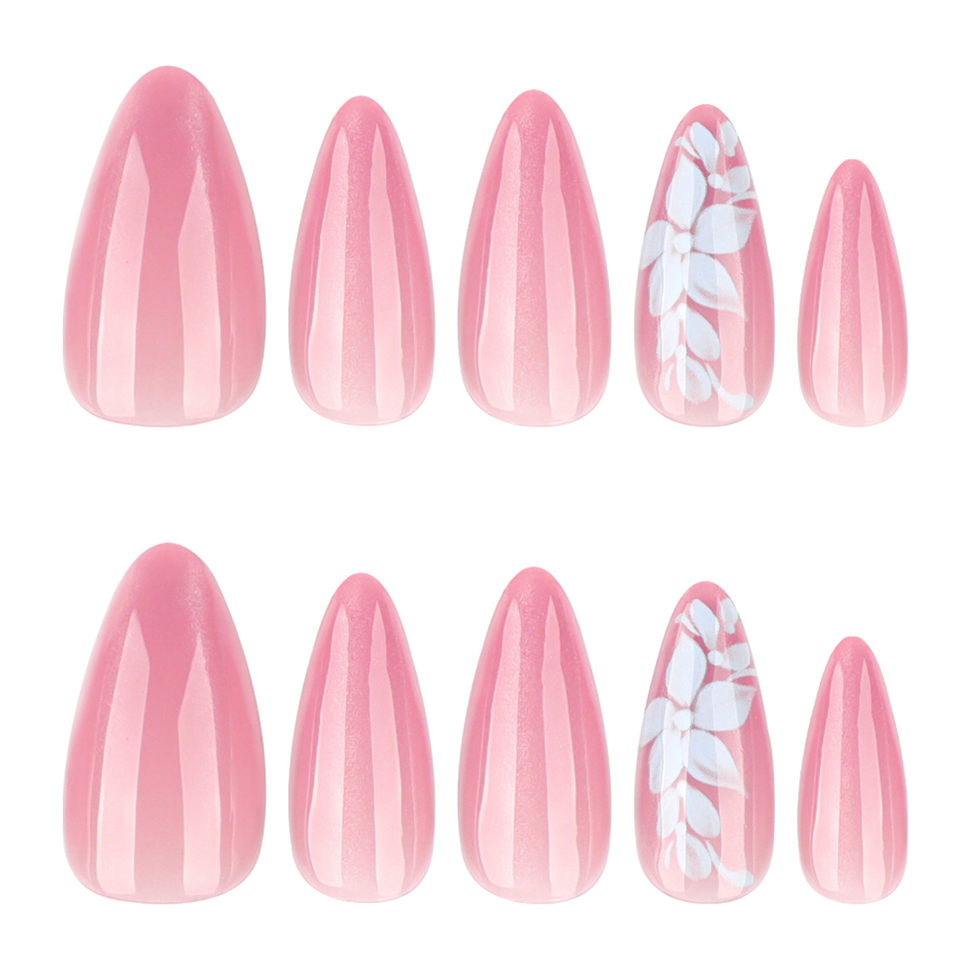 Fresh leaves flowers cat eyes sparkling almonds press-on nails