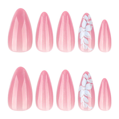 Fresh leaves flowers cat eyes sparkling almonds press-on nails