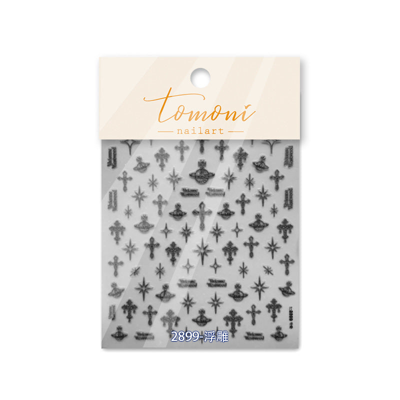 Gothic Cross Saturn Collection: "Dark Elegance" – 3D Embossed Nail Sticker