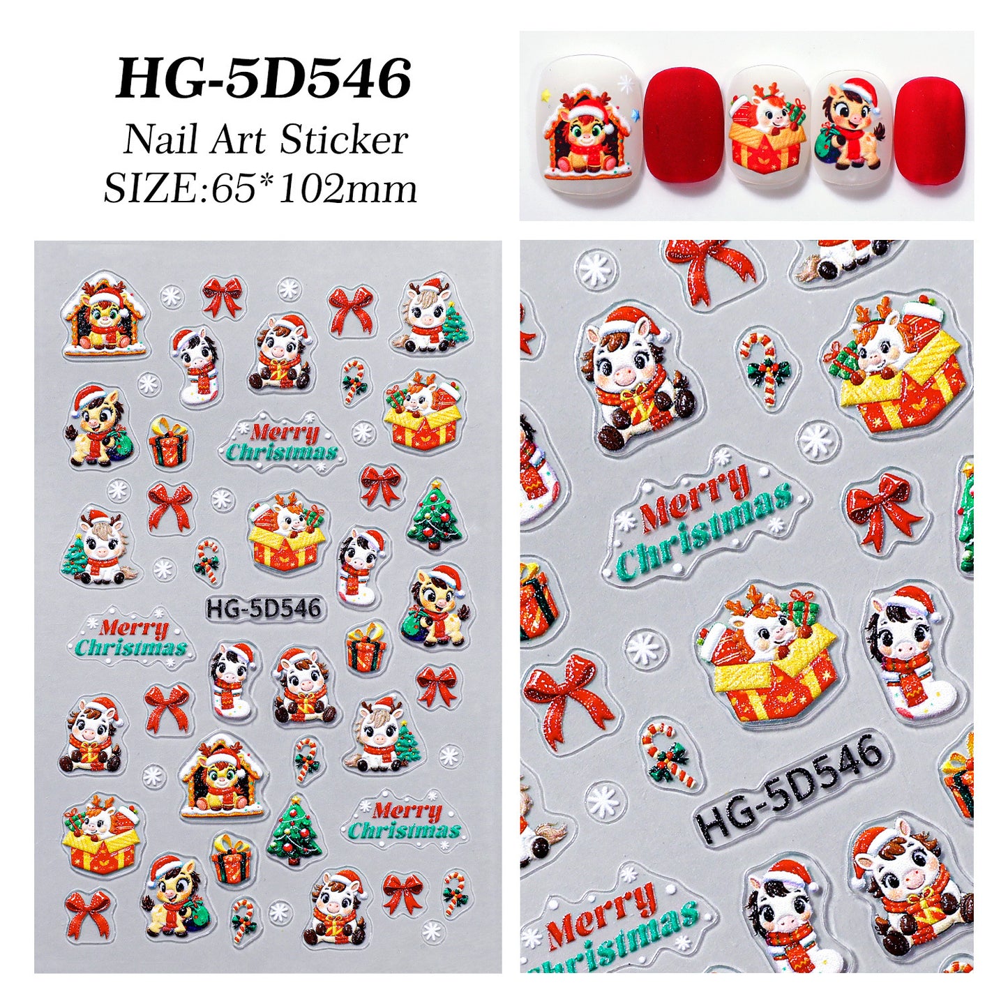 Original Snowflake Unicorn Nail Art Sticker 5D Embossed Three-dimensional Christmas Pony DIY Nail Sticker Ornament HG