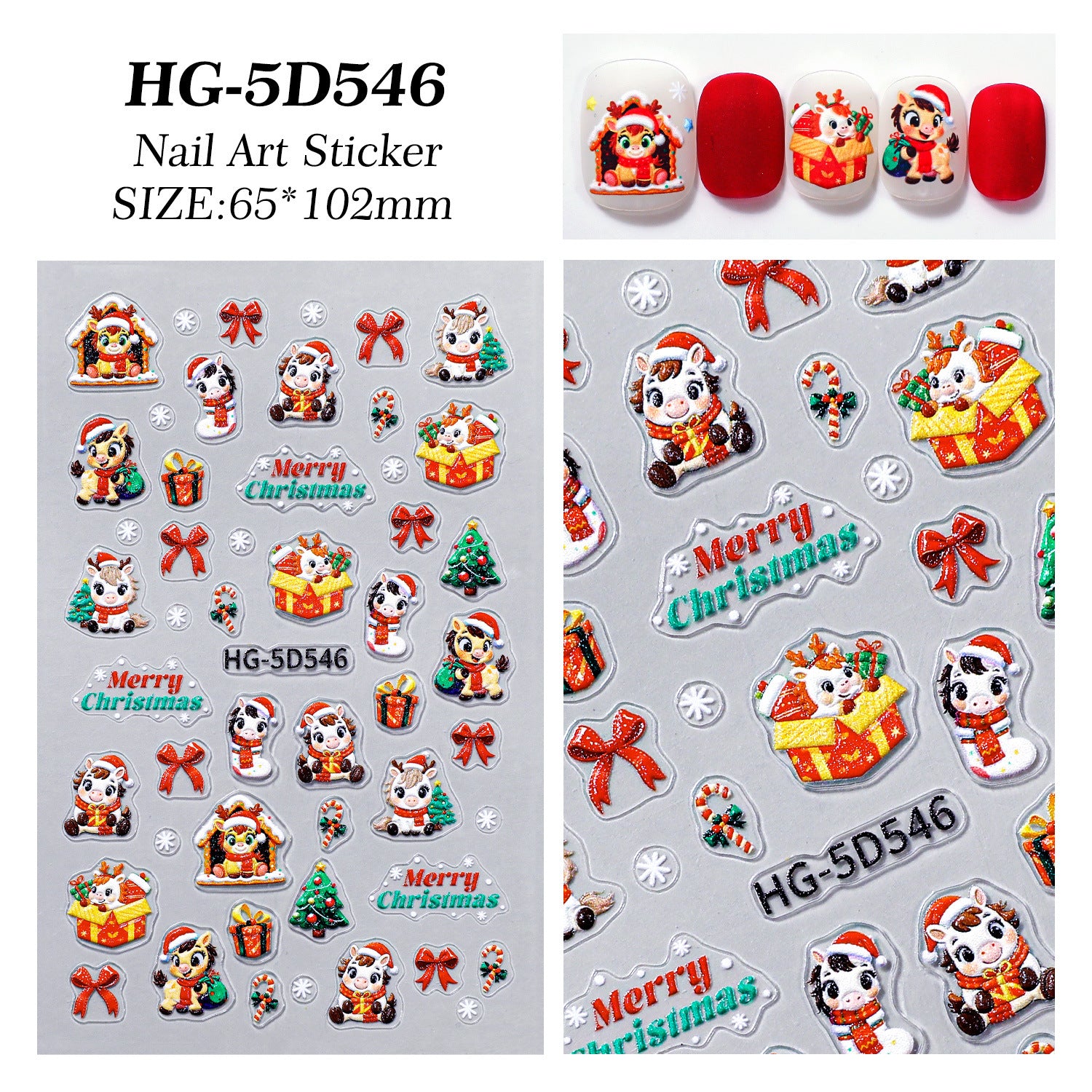 Original Snowflake Unicorn Nail Art Sticker 5D Embossed Three-dimensional Christmas Pony DIY Nail Sticker Ornament HG