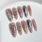 Uñas postizas hechas a mano Sweet Cool Spice Girl Blush Nail Embossed cat eye Long ｜365nails